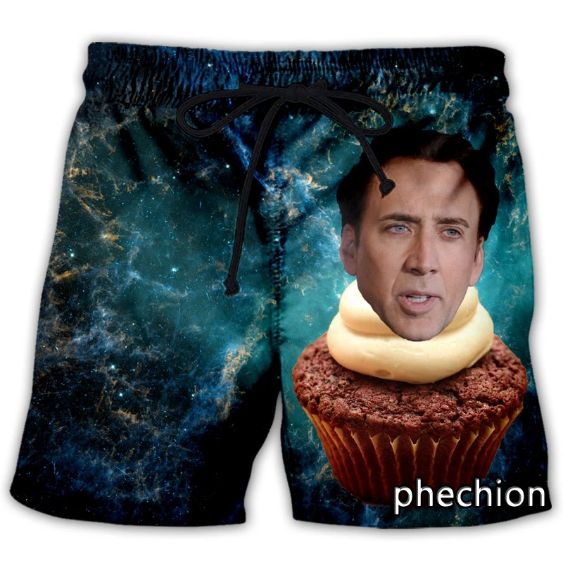 

phechion New Fashion Men/Women Nicolas Cage 3D Print Casual Shorts Novelty Streetwear Men Loose Sporting Shorts L61