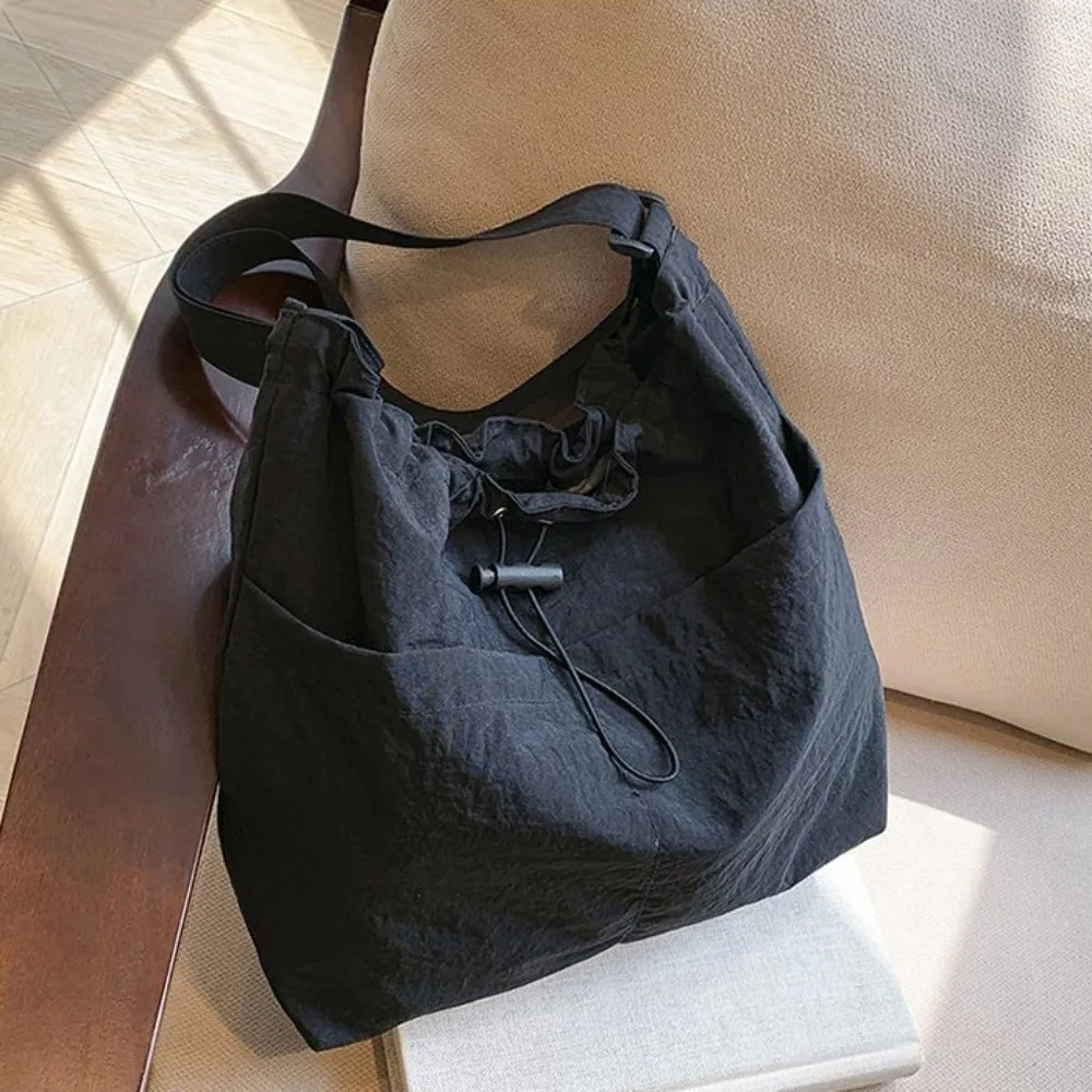 Trendy Nylon Wrinkle Drawstring Bag Korean Style Large Capacity Crossbody Bag Commute Waterproof Single Shoulder Bag Girls