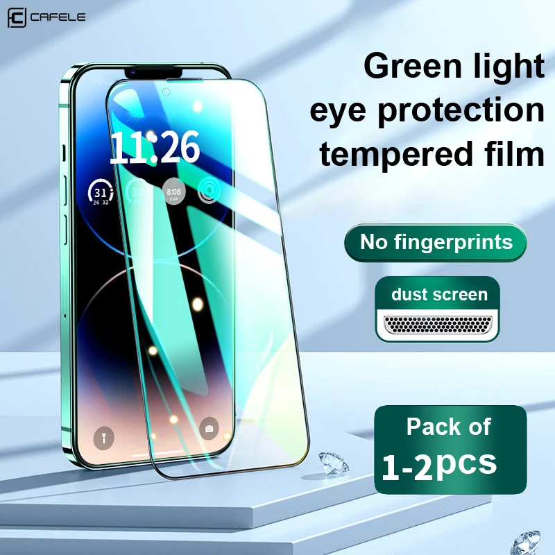 CAFELE Anti Blue Light Tempered Glass Full Coverage Dustproof Screen Protector For iPhone 16 15 Pro Max 14 13 Plus Protect Eyes