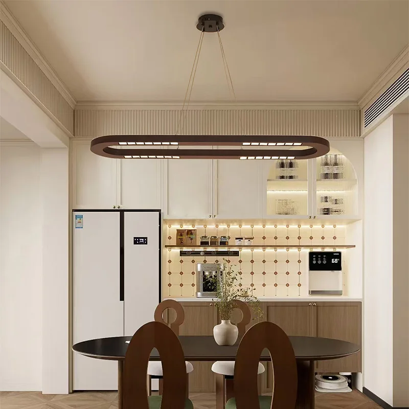 

Modern Oval Wooden Pendant Lights Full Spectrum LED Chip Indoor Hanging Lamps Living Sitting Dining Room Kitchen Island Office