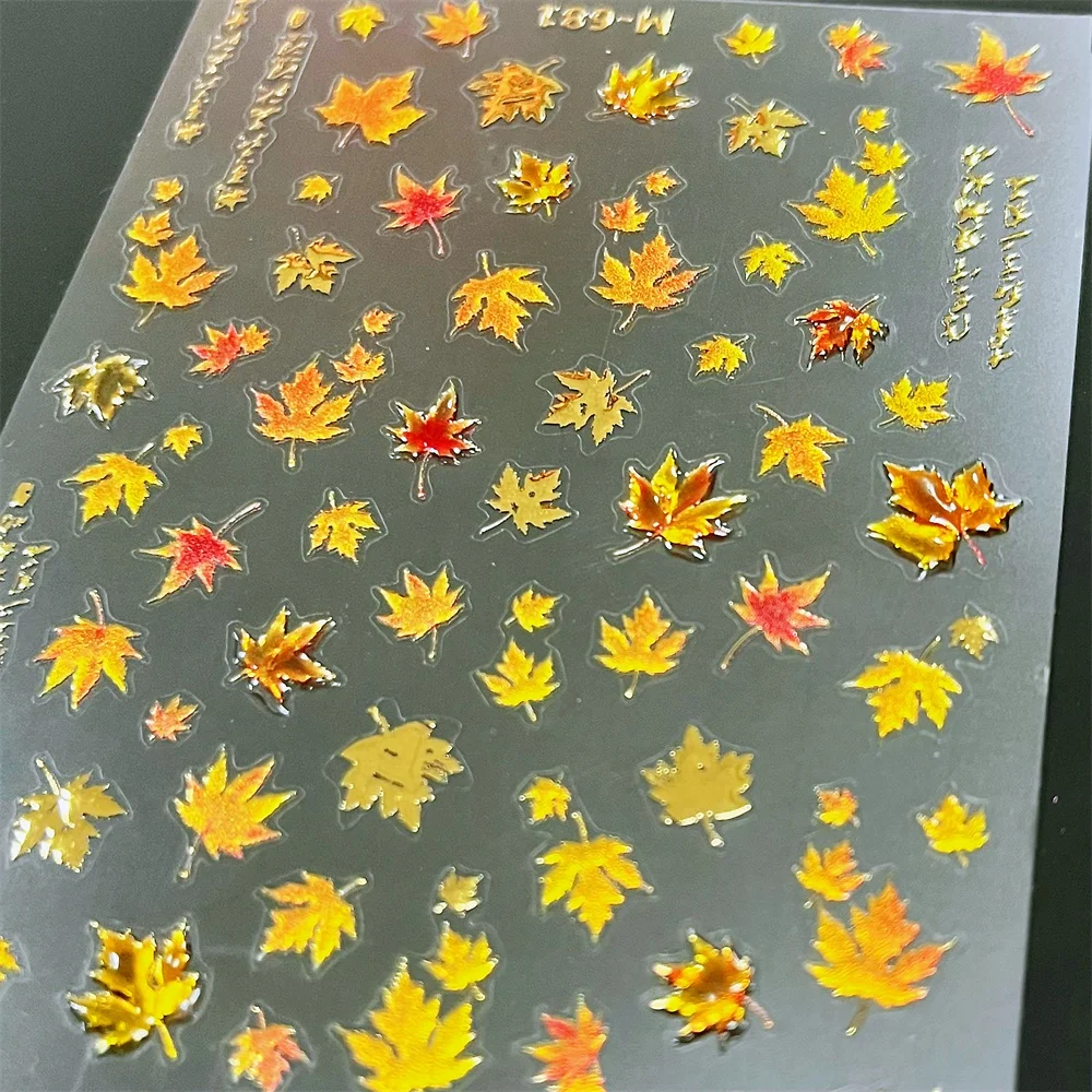 1pc 5D Gelatina Autunno Maple Leaf Story Nail Art Adesivi Rilievo Lucido D'oro Arce Decalcomanie Per Unghie Splendido Ornamento Fornitore di Manicure