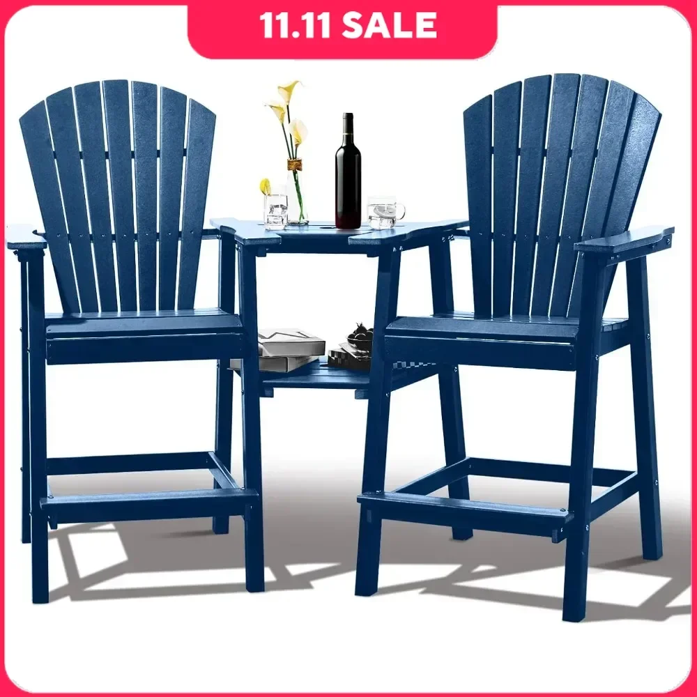 Tall Chairs Set of 2，Recycled Poly Balcony Chair with Double Connecting Tray Patio Stools Weather Resistant, Outdoor chair