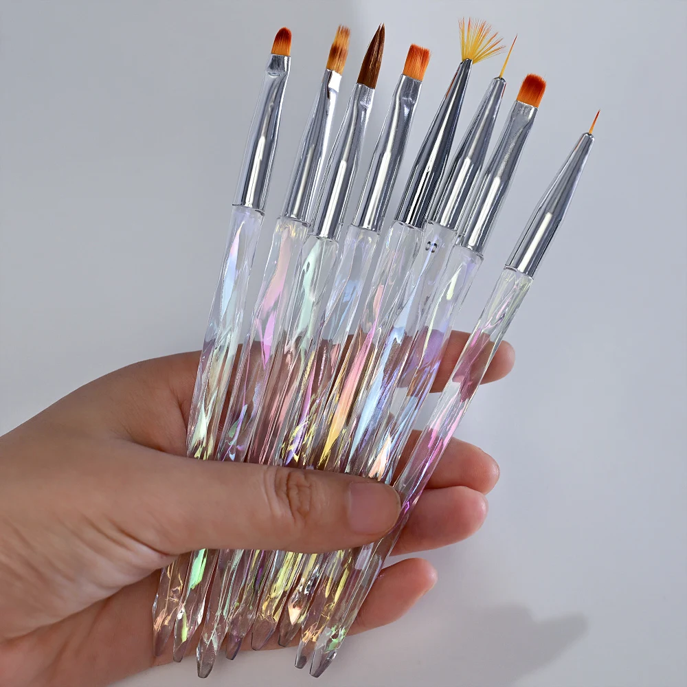 8Pcs/Set Aurora Nail Art Brush Gradient Flowers Drawing Pen UV Gel Soft Slender Brushes DIY Manicure Lines&Stripe Painting Tools