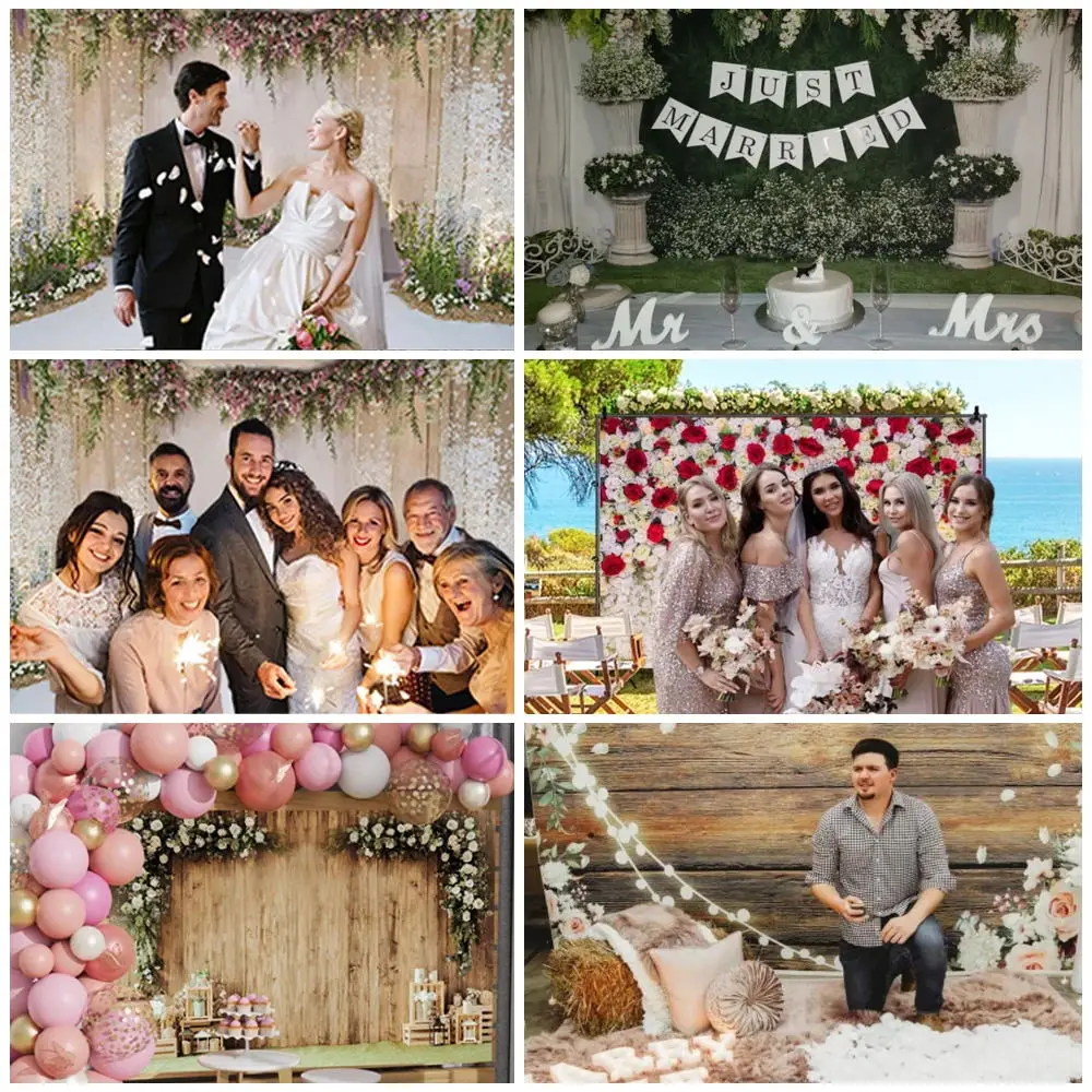 Wedding Scene Backdrop Flowers Wall Floral Bridal Shower Ceremony Party Decor Baby Birthday Photography Background Photo Studio