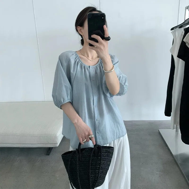 

Свободные женские пузырьки све irt, тонкие, дышащие, летние, новые, Sle TG, корейские, для похудения, модные, простые, круглые, Ne ort S...