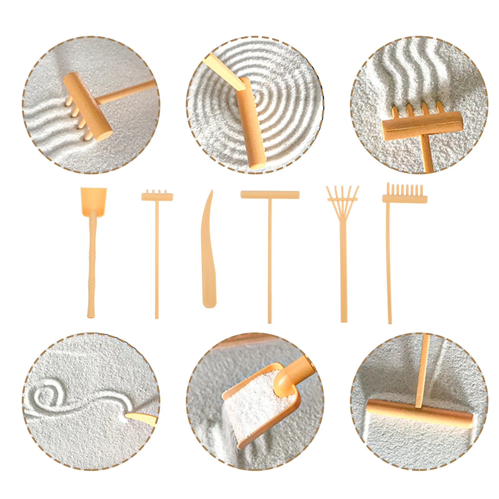 6 ชิ้นชุดทรายมินิของเล่นหัตถกรรมขนาดเล็กน้ําหนักเบา Zen Rake เครื่องมือ Sandbox Therapy Desk Decor พลาสติกวัสดุทราย Smoothing