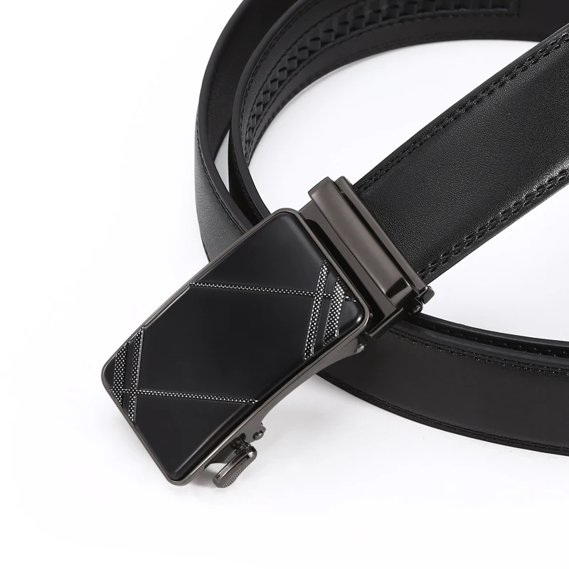 High quality men's belt metal automatic buckle work business black cowhide strap leather strap