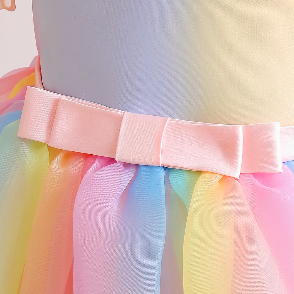 Colorful Tulle Bridesmaid Girl Dresses Fluffy Banquet Prom Gown Birthday Party Princess Kids Dress for Girls Bow Wedding Costume