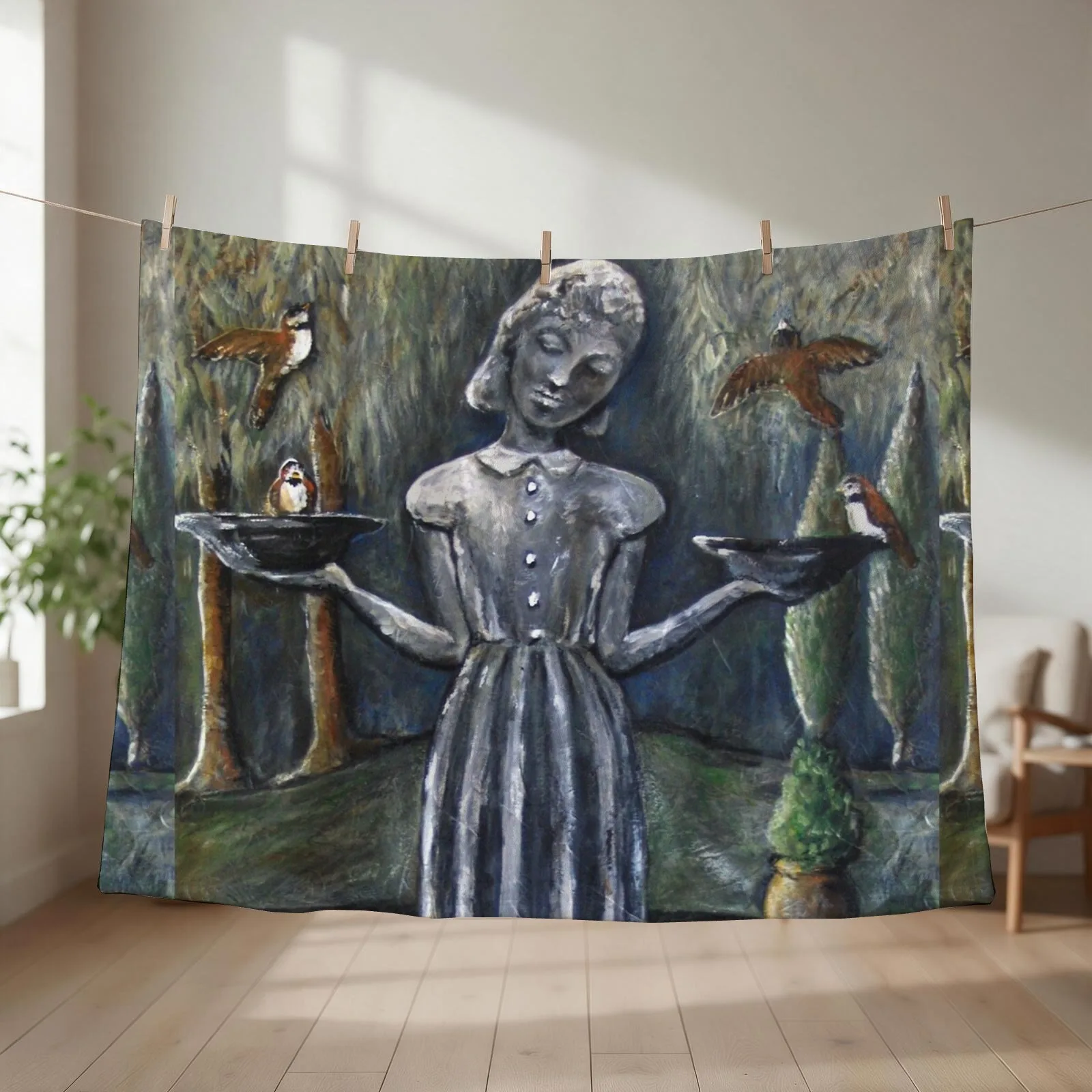 LITTLE WENDY STATUE / Garden of Good and Evil / Cemetery Birdfeeder / Throw Blanket warm winter Retros Camping Hairy Blankets