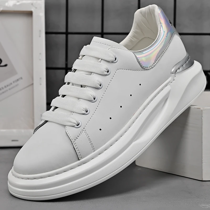 McQueen All-Match White Shoes Plus size 45 Genuine Leather Casual Platform Sneakers  Putian Trendy Shoes Men's Sports Shoes