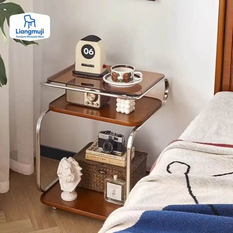 

Бытовой приставной столик, тележка в стиле ретро, стеклянный журнальный столик из массива дерева, гостиная, диван, журнальный столик, подвижная обеденная тележка, стеллаж для хранения