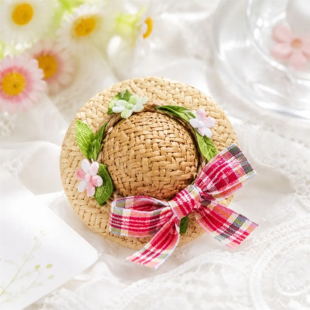 New Straw Woven Hair Clip Shell Hat Shape Plaid Bow BB Hair Clip Seaside Style Cute Hair Accessory Everyday Hair Styling