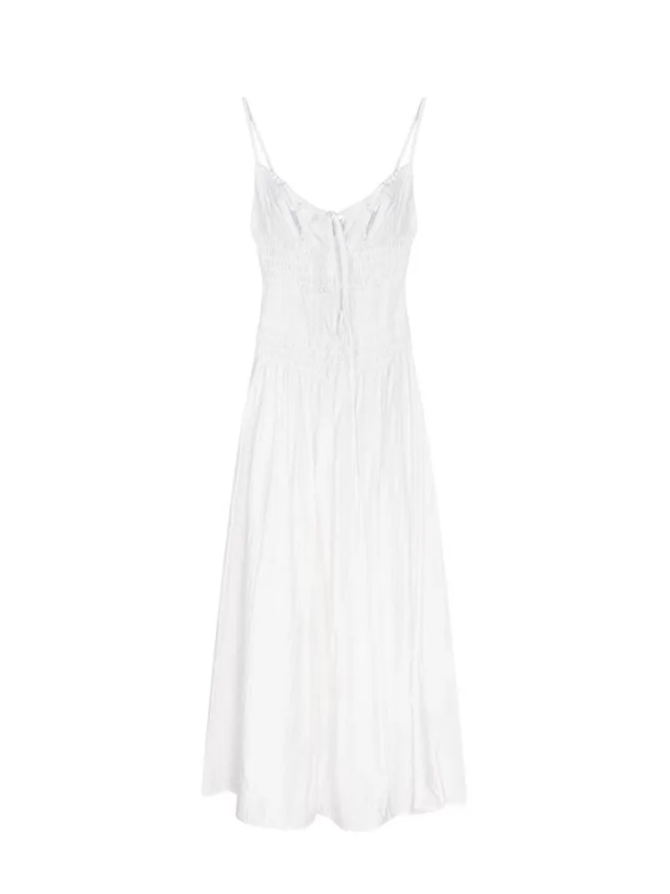 エレガントでセクシーなバックレスストラップドレス レディース 夏休み Aラインスカート ホワイト ウエストシェイプ スリムロングドレス