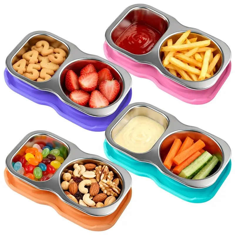 

Контейнеры для закусок ABRB из нержавеющей стали с двумя отделениями, 150 мл (4 шт.), с герметичными силиконовыми крышками