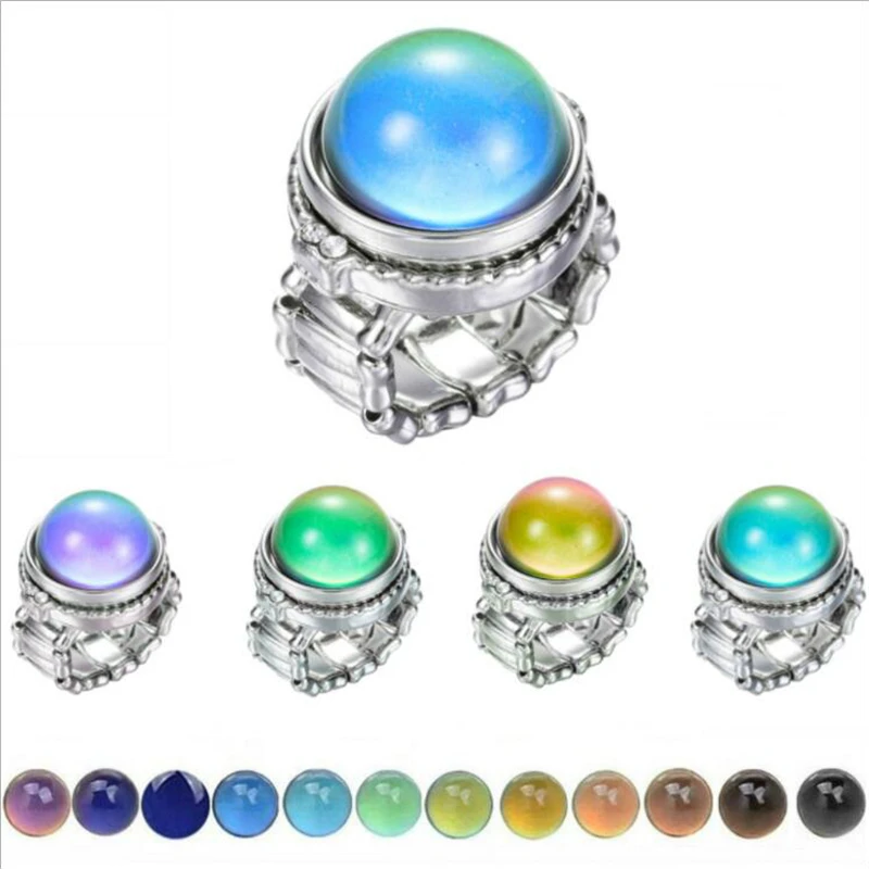 Adjustable Changing Color Rings Rhinestone Mood Emotion Feeling Temperature Rings For Women Men Couples Tone Fine Jewelry