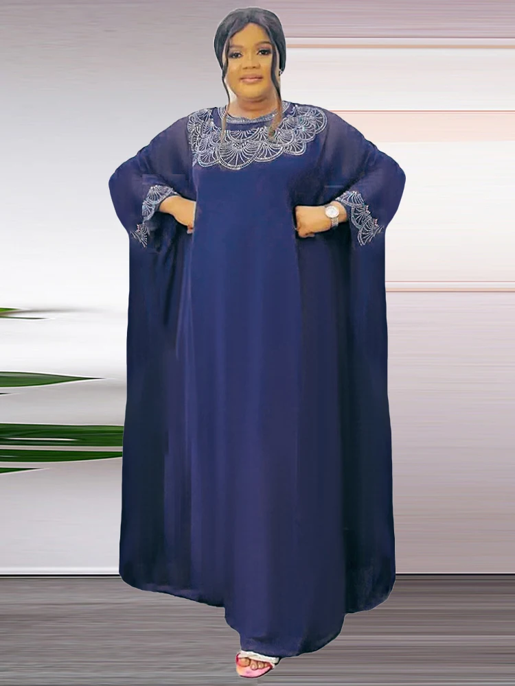 Dubai African Hijab Abayas 2024 Spring Chiffon Dresses For Women Loose Boubou O-neck Two Piece Set Clothing Wedding Party Dress