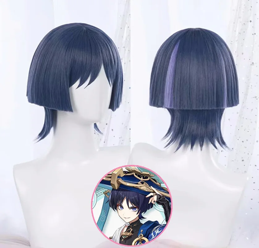 Wanderer Scaramouche Cosplay Wig Blue Purple Short Hair Balladeer Anime Cosplay Wigs Heat Resistant Synthetic Hair Halloween