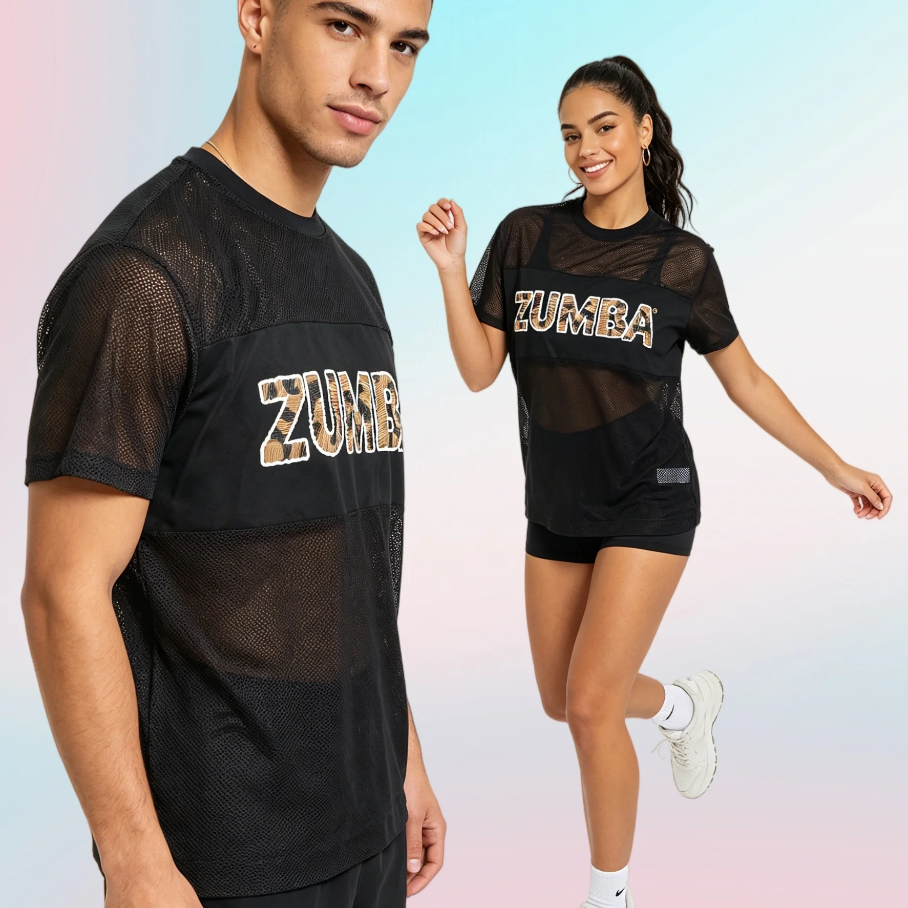 Men's Fitness Dance Short Sleeve T-Shirt Team Uniform Net Cloth Breathable Sportswear Polyester Fiber Gymnastics Top
