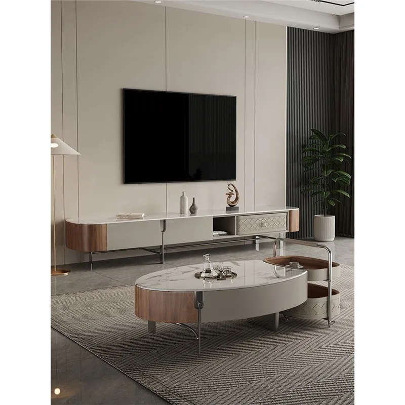 

Microcrystalline stone coffee table TV cabinet living room side few combination solid wood small apartment