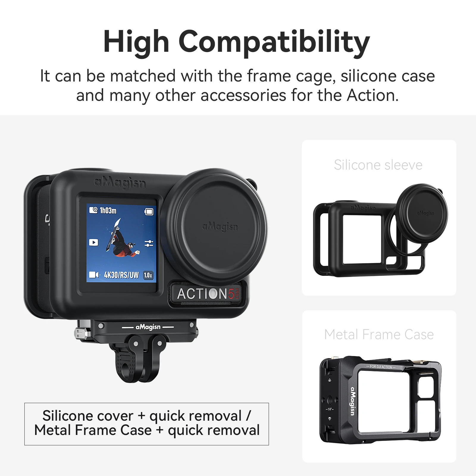 aMagisn Quick Release Adapter Mount for DJI Osmo Action 5 Pro 4/Action 3 Aluminum Alloy Magnetic Bracket Expansion Accessories - Image 3