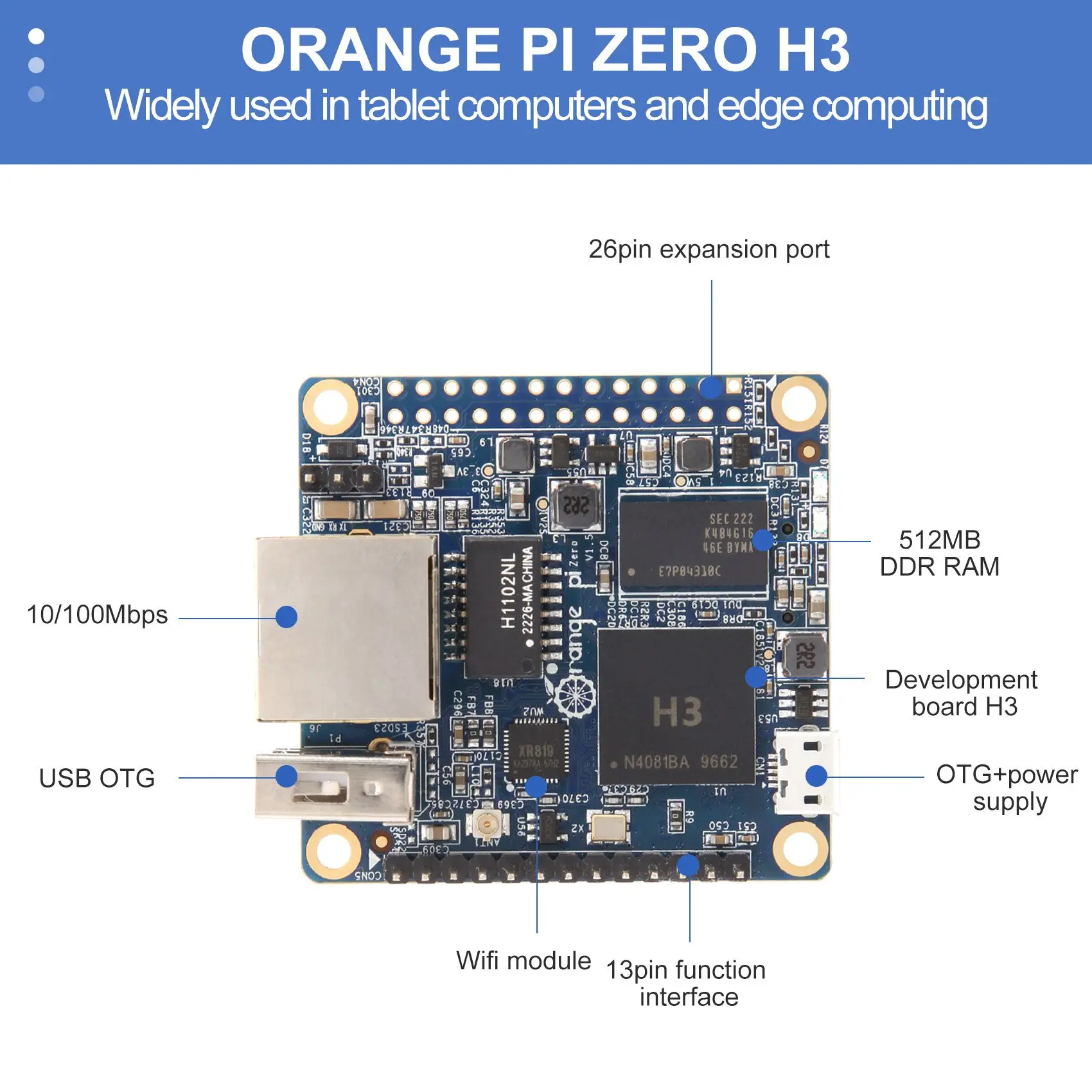 For Orange Pi Zero LTS 512MB H3 Quad-Core Development Board,Open-Source Single Board Computer, Run Android 4.4, Ubuntu