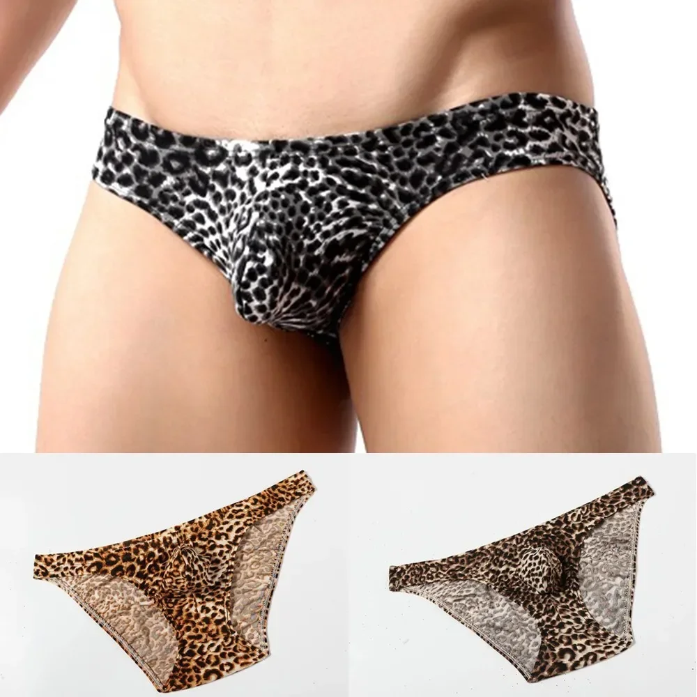 Sexy Men\'s Light Soft Breathable Leopard Print T Shaped Underwear Male Bikini Briefs Man Breathable Underpants Elastic Panties