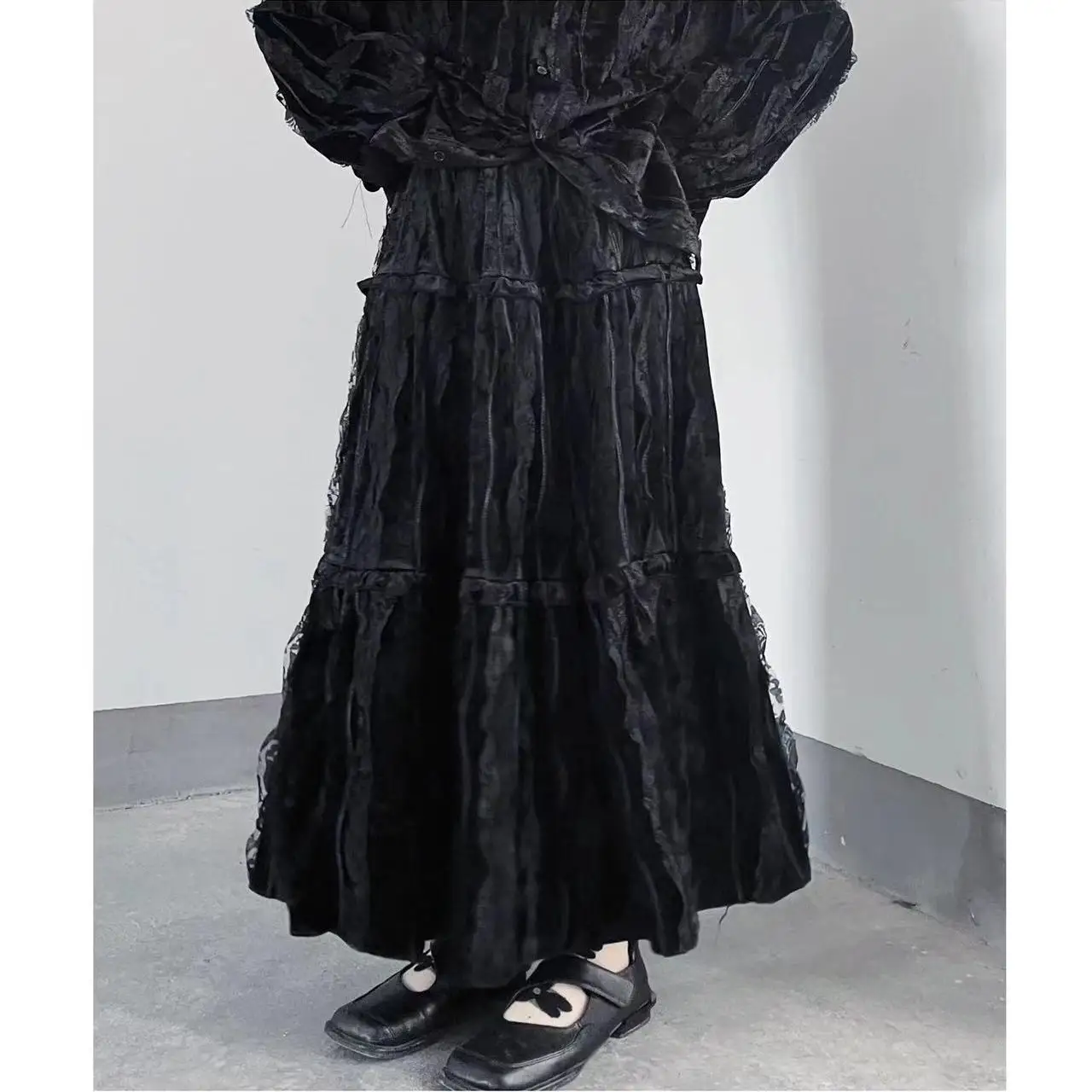 

K Бархатная юбка с кружевной отделкой, женская осенне-зимняя утягивающая макси-юбка большого размера, юбка-миди, юбка-трапеция