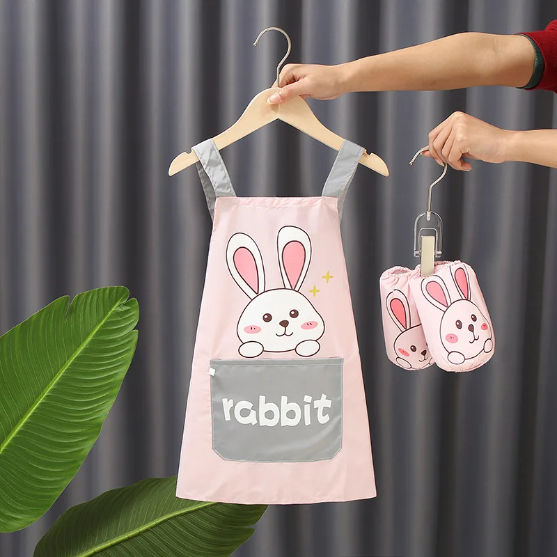 Baby Girl Boy Painting Apron+Sleeves 2pcs Waterproof Cartoon Animals Children Overalls Anti Dirty Toddler Infant Bibs Baby Stuff