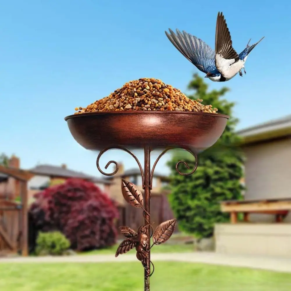 

Iron Garden Birdbath Vintage Large Capacity Bird Feeder Ground Plugin Sturdy Multi Functional Bird Feeding Dish