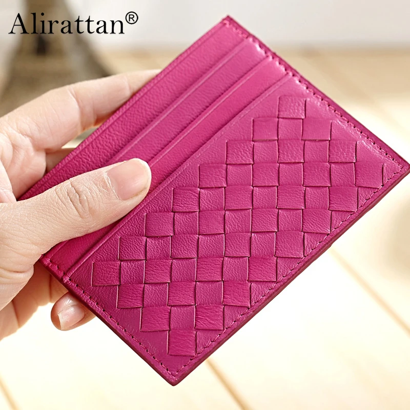 Alirattan 2024 Ultra Thin Sheepskin Card Case Portable For Women Multi Slot Bus Card Bag Men\'s Woven Certificate Bag Wholesale