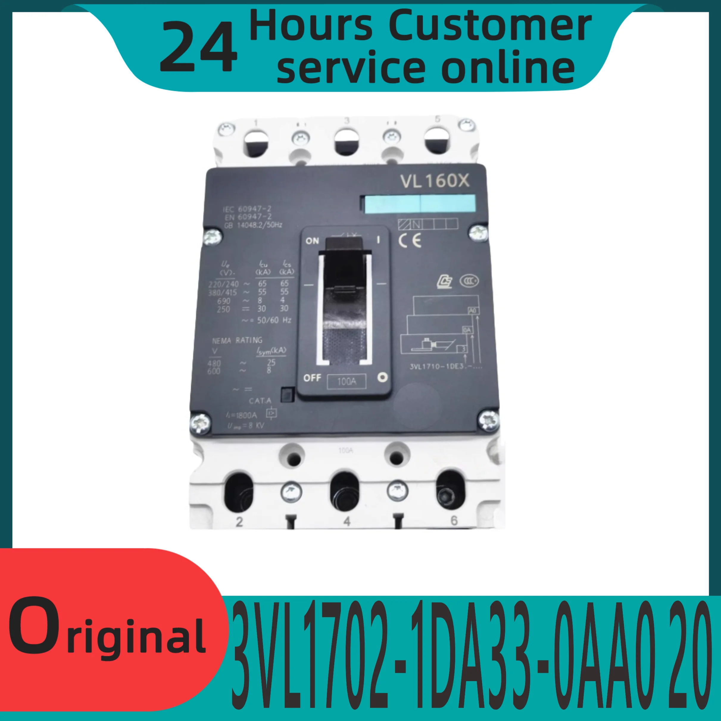

Brand new original VL160X N plastic case circuit breaker 3VL1702/3/4/6/8-1DA/E33-0AA0