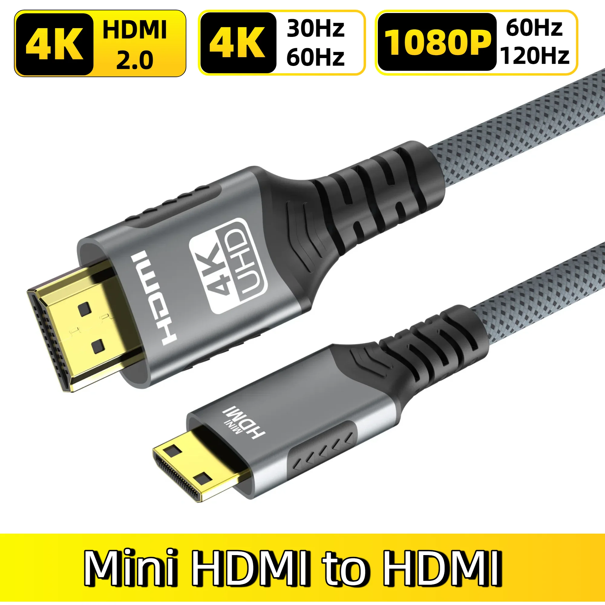 Câble HDMI vers Mini/Micro HDMI 4K@60Hz, câble HDMI tressé haute vitesse compatible HDMI, bidirectionnel 2.0, pour HDTV, tablette, caméra