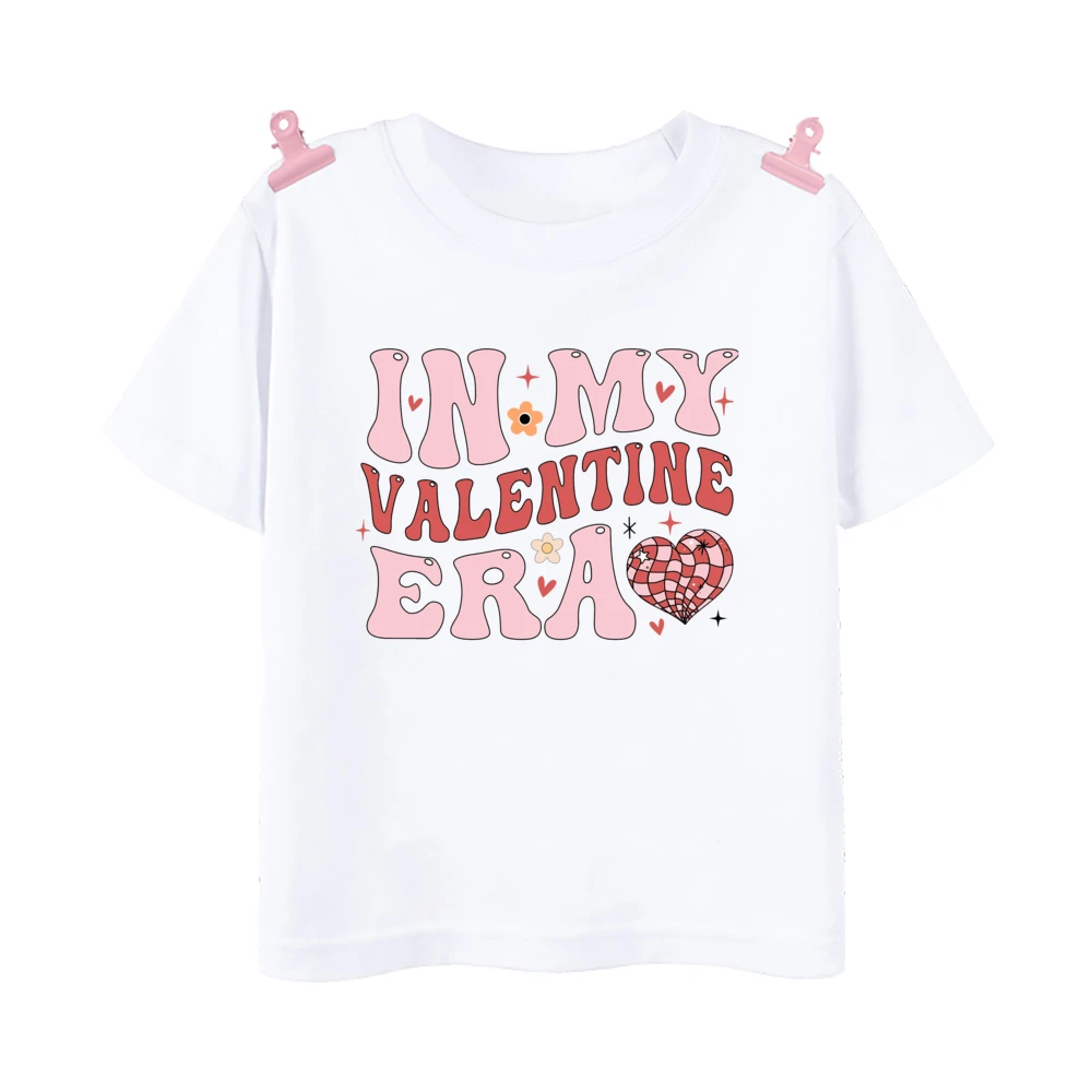 In My Valentie Era Heart Printed Kids Shirts Valentine\'s Day Party Boys Girls Outfit T-shirt Child Short Sleeve Tee Toddler Tops