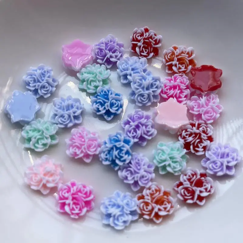 50pcs rose shaped resin Rhinestone decorative flat back DIY jewelry accessories wedding decorative resin crafts