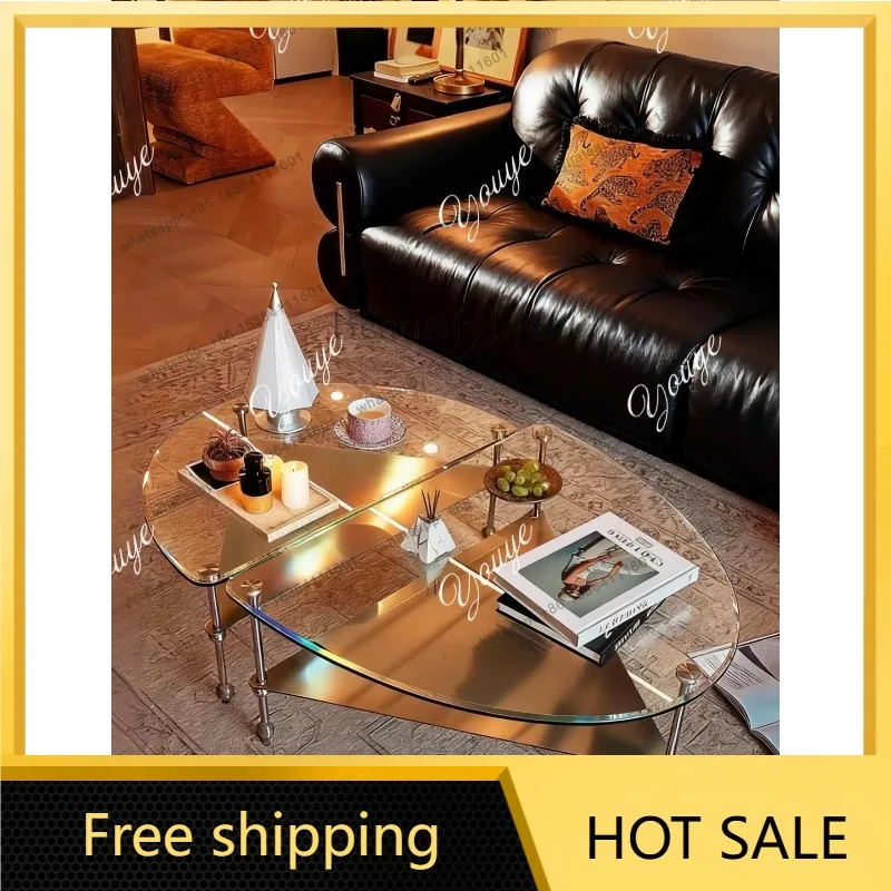 YJ  Bauhaus coffee table module combination tempered glass small apartment living room oval stainless steel second-hand creativ