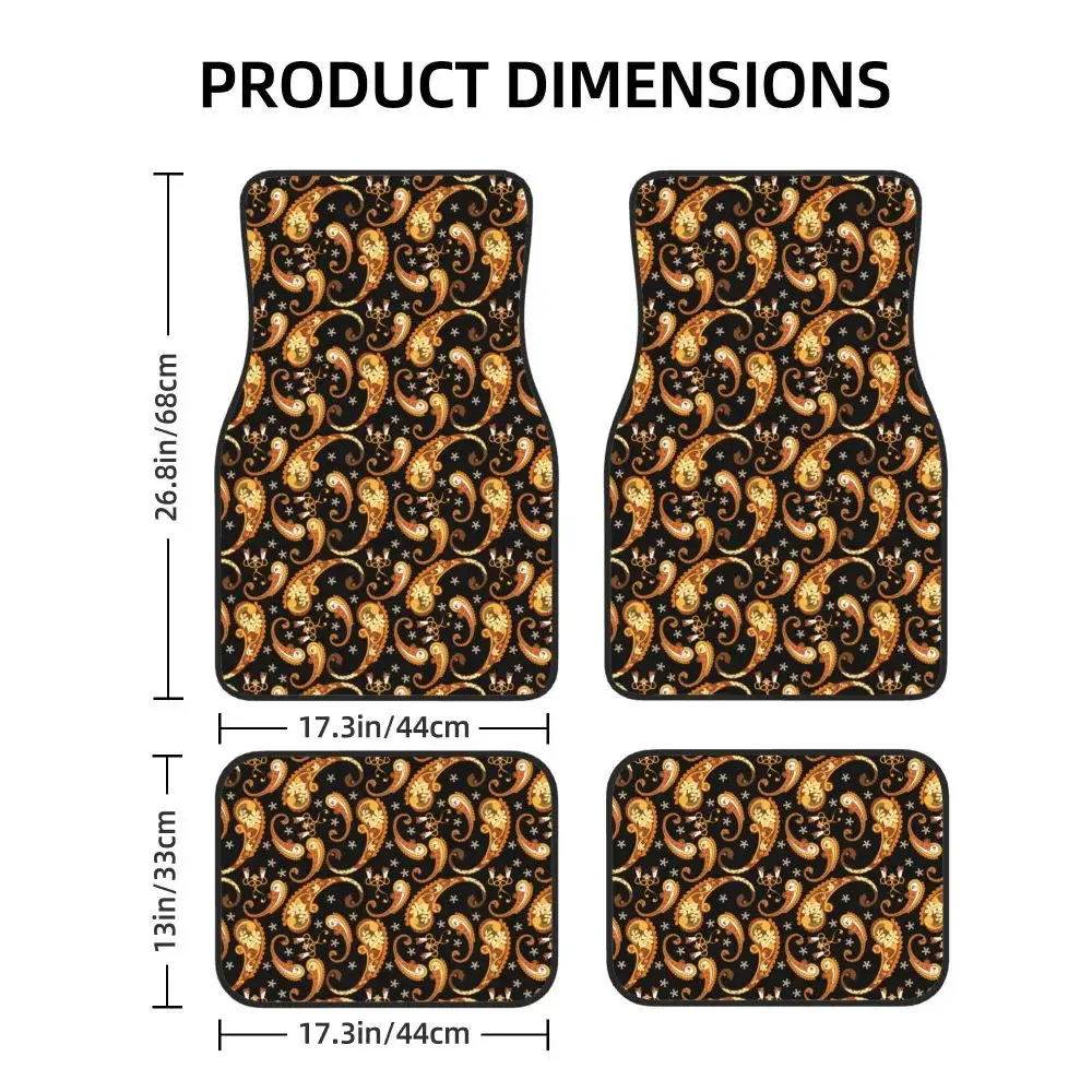 Paisley Pattern Gold Beautiful 4PCS Car Floor Mat, General Motors SUV Anti Slip and Anti Fouling Protection Mat, Waterproof Mat