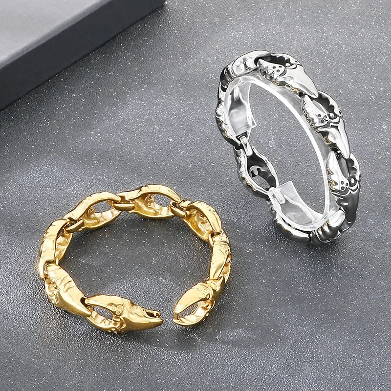 Mens Gothic Jewelry Stainless Steel Biker Crab-claw in His Hand Bracelet Bangle Large 18mm 9inch Heavy 94g Weight