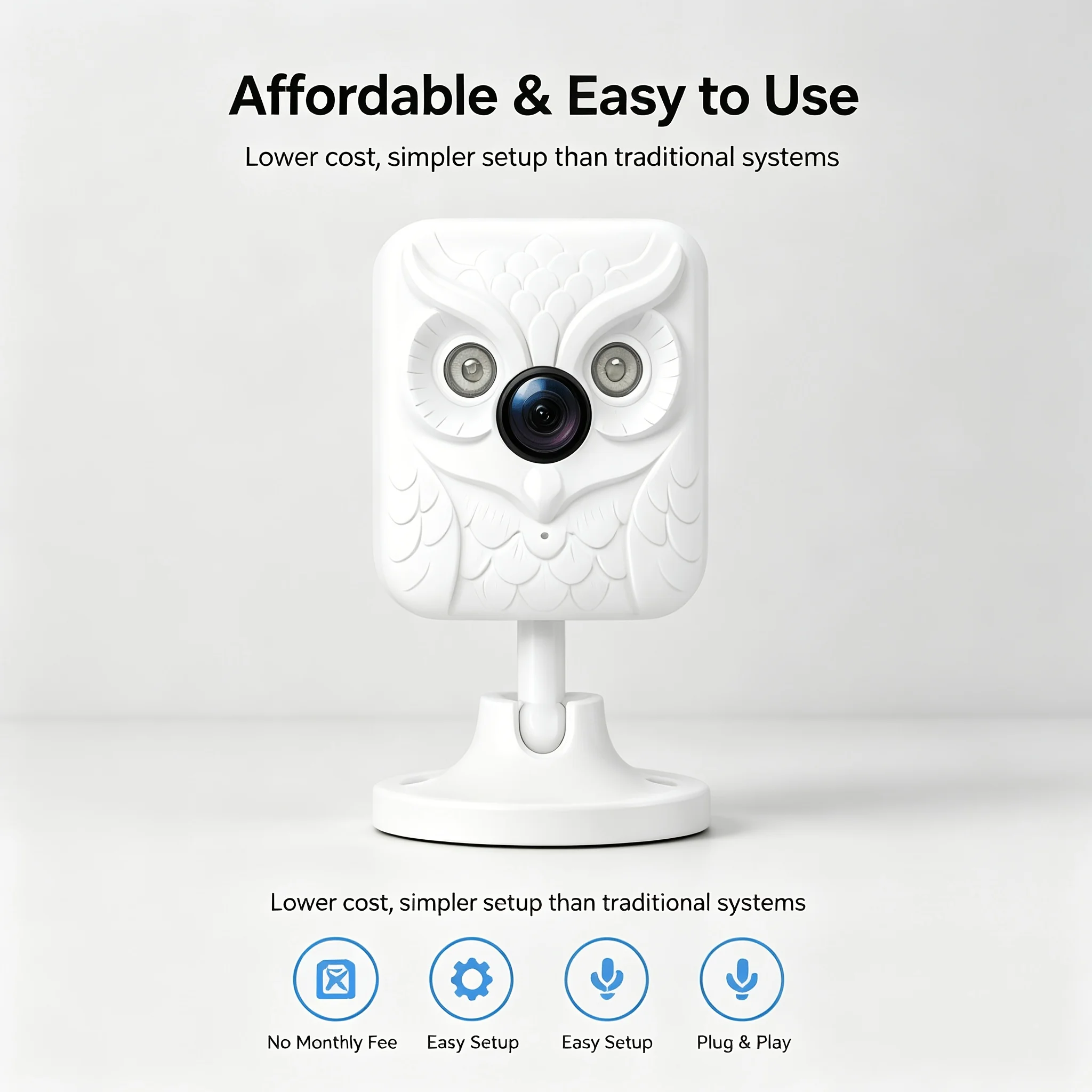 2K Owl Indoor Security Camera, Dual-Band 5GHz & 2.4GHz WiFi, Color Night Vision, Motion Detection, Remote Viewing, Smart Home Ca