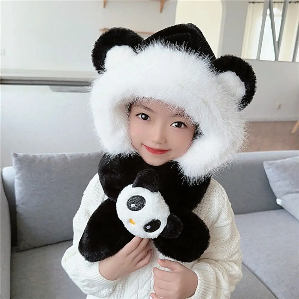 New Warm One-Piece Hat Scarf Ear Protection Plush Children's Windproof Cap Kids Autumn Winter Windproof Beanies