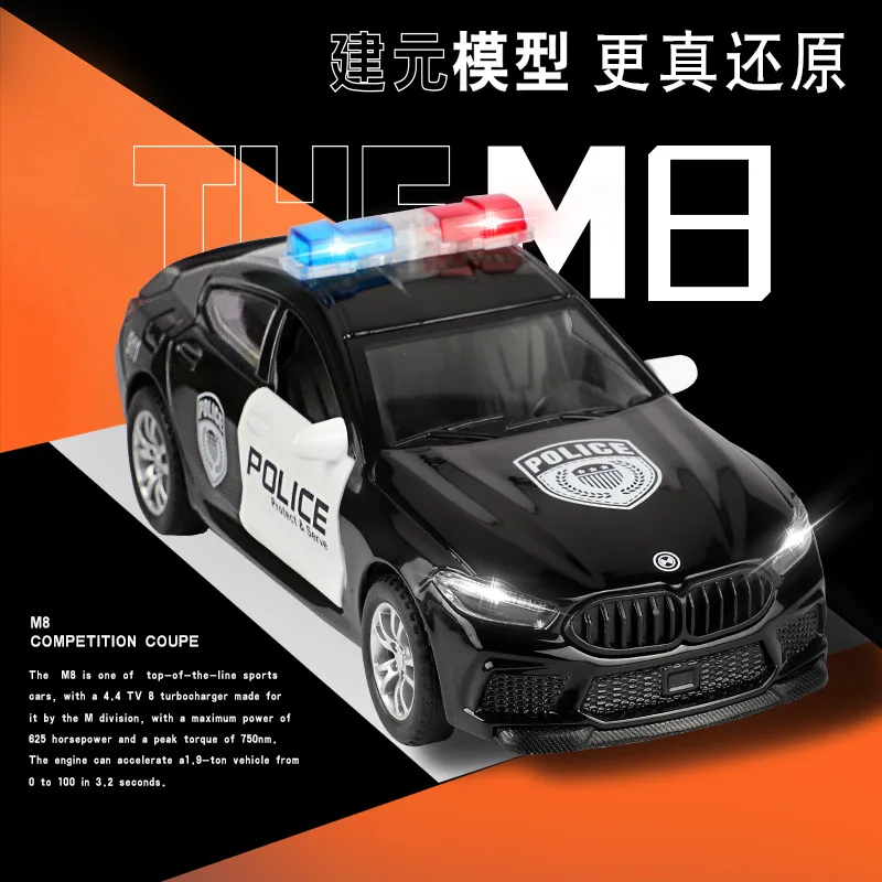 BMW M8 Modelo de Carro Esportivo Para Crianças, 1:32, Liga, Diecasts, Veículos De Brinquedo, Modelo De Carro Com Luz Sonora, Modelo Puxar Para Trás, Presentes