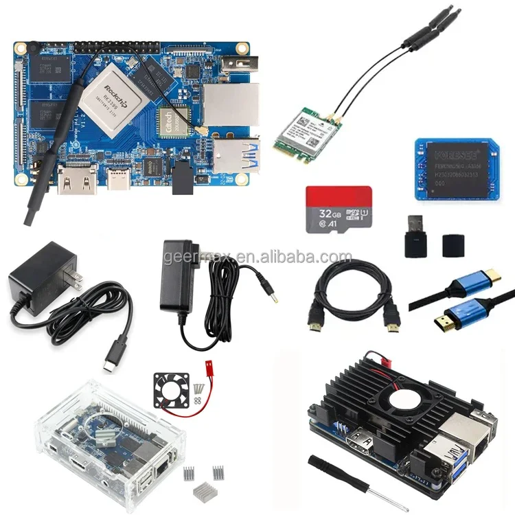 Orange Pi 4 LTS 4G RAM 16G eMMC Case Single Board Computer Heatsink SD Card Fan Power Supply Adapter Touch Screen 4GB LPDDR4 16G