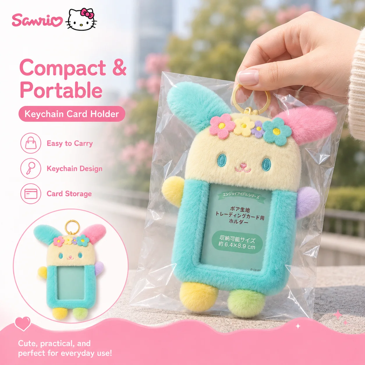 Sanrio Usahana Plush Photocard Holder Cute Cartoon Rabbit ID Card Holder Kawaii Plush Doll Bag Backpack Charm Keychain - view 5