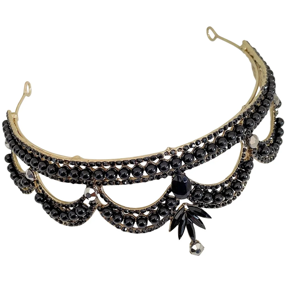 

black Crown Women Hair Jewelry Accessories Bride Headdress Princess Tiaras Wedding Bridal Rhinestone Durable Lightweight