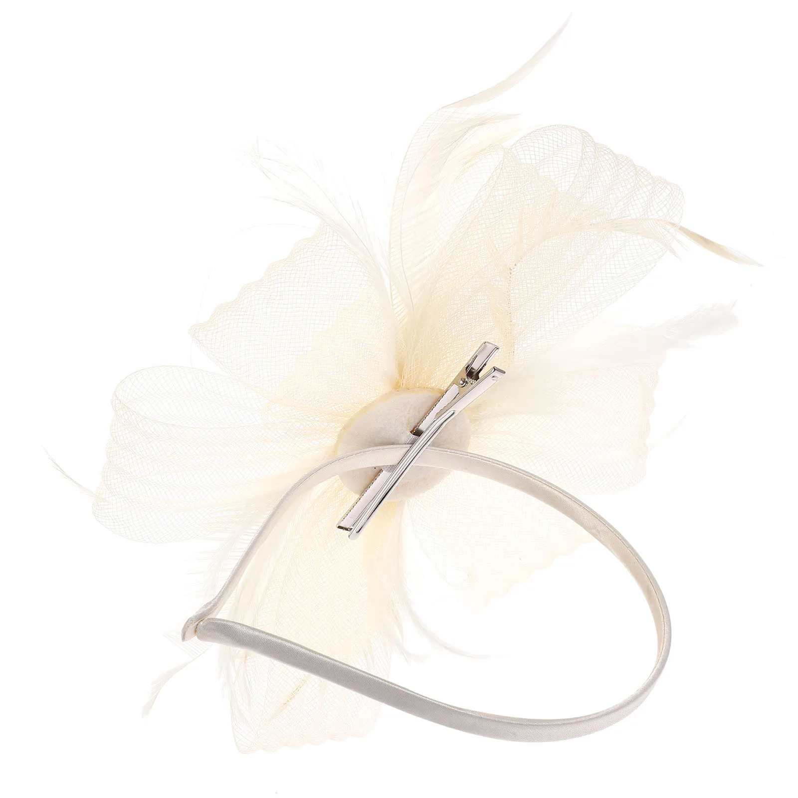 

Retro Small Hats Beige Wedding Bride Fascinator Lightweight Comfortable Tea Party Headband Bridal Hair Accessories Net Veil