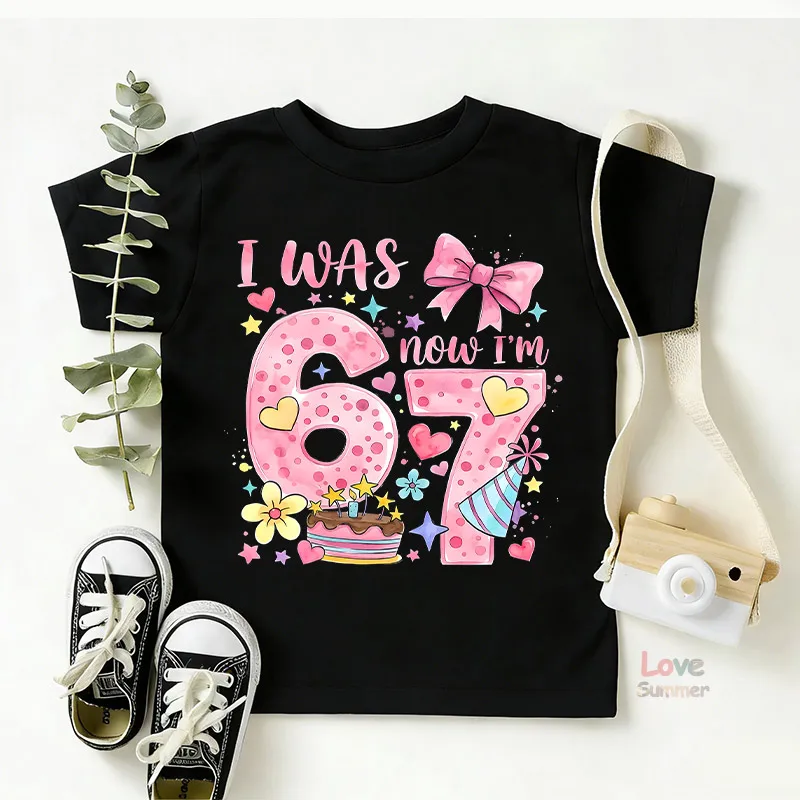 Girls T-shirts Six Seven Italian Brainrot 67 Number T Shirt Toddler Short Sleeve Tops Boys Summer Clothes Children's Clothing