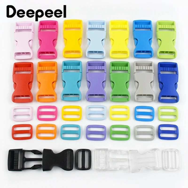 10/20Sets 15-25mm Colorful Plastic Quick Release Buckles Adjust Tri Glide Slider Clasp Bag Strap Backpack Pet Collar Ring Hook