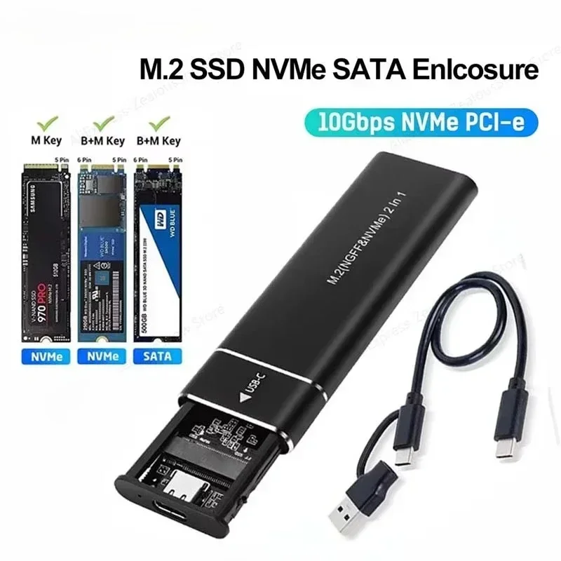 M2 SSD Case M.2 NVMe SATA SSD Enclosure 10Gbps Adapter USB 3.1 Type C Dual Protocol Enclosure Supports M And B&M Keys