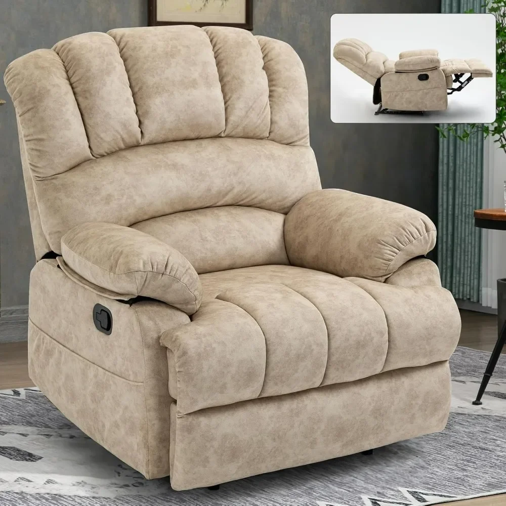 Manual Recliner Chair,Soft Fabric Push Back Recliner with Overstuffed Armrest and Backrest, Living Room Single Sofa Recliners