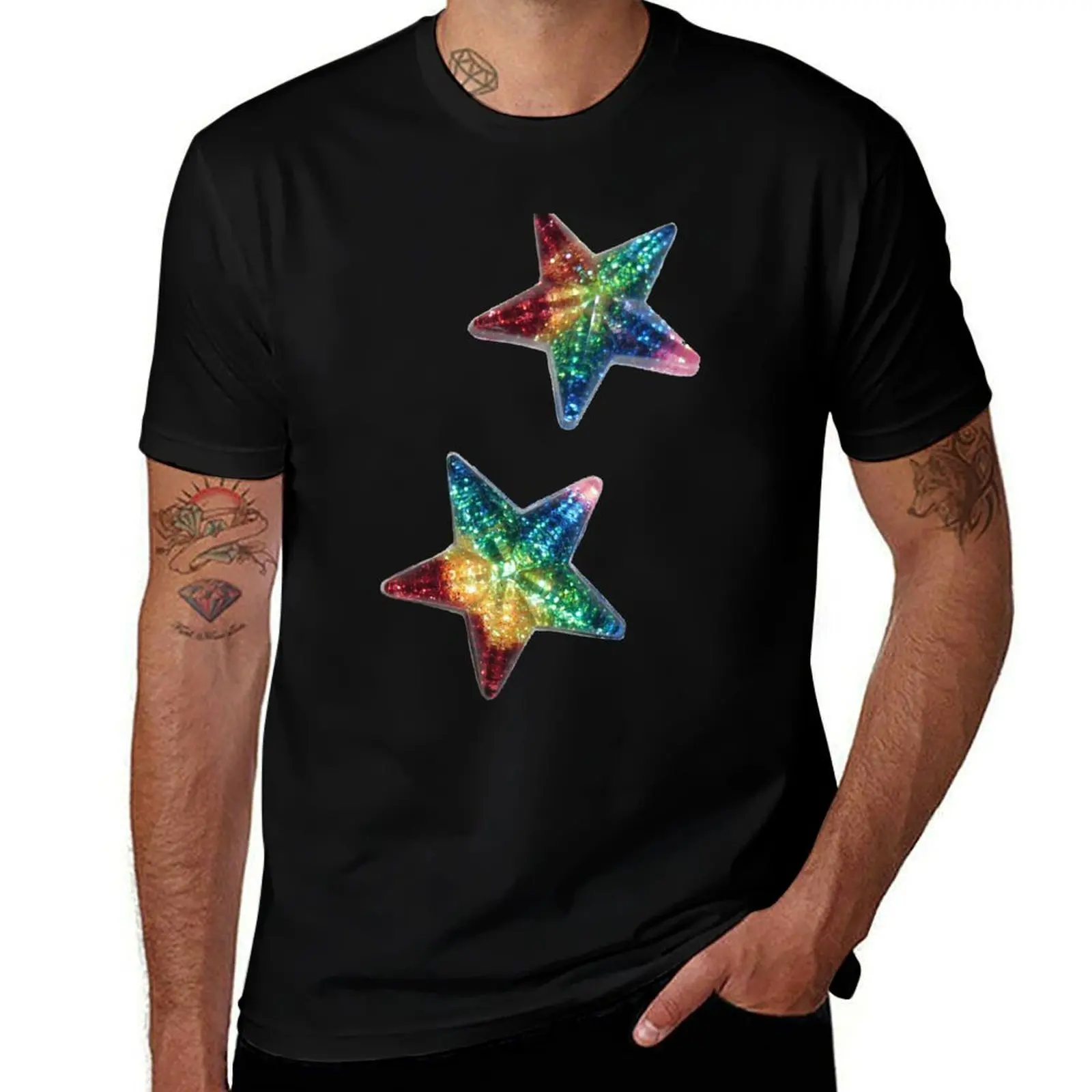 Rainbow glitter stars T-Shirt Odor Resistant Short Sleeve Top T-Shirt