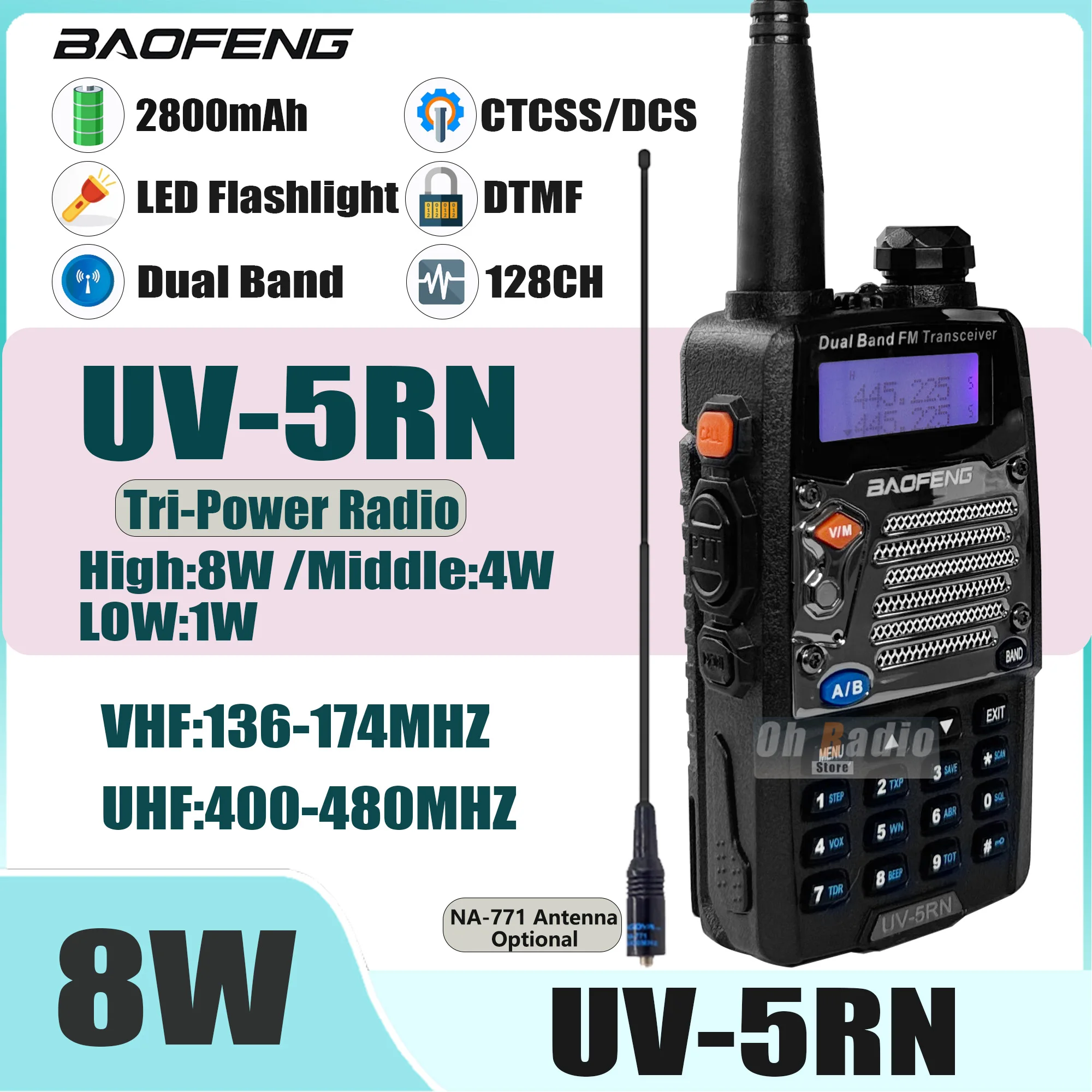 

Hot Baofeng UV-5RN 8W High Power Powerful CB Portable Walkie Talkie Long Range FM Two Way Radio Upgrade of UV-5RA Hunting Radios
